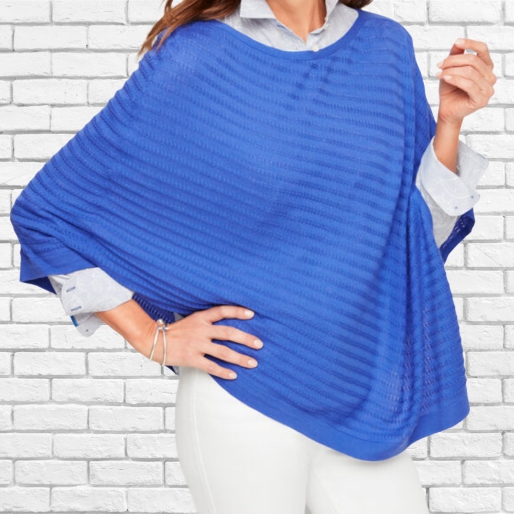 Talbots Cobalt Blue Ribbed Knit Poncho